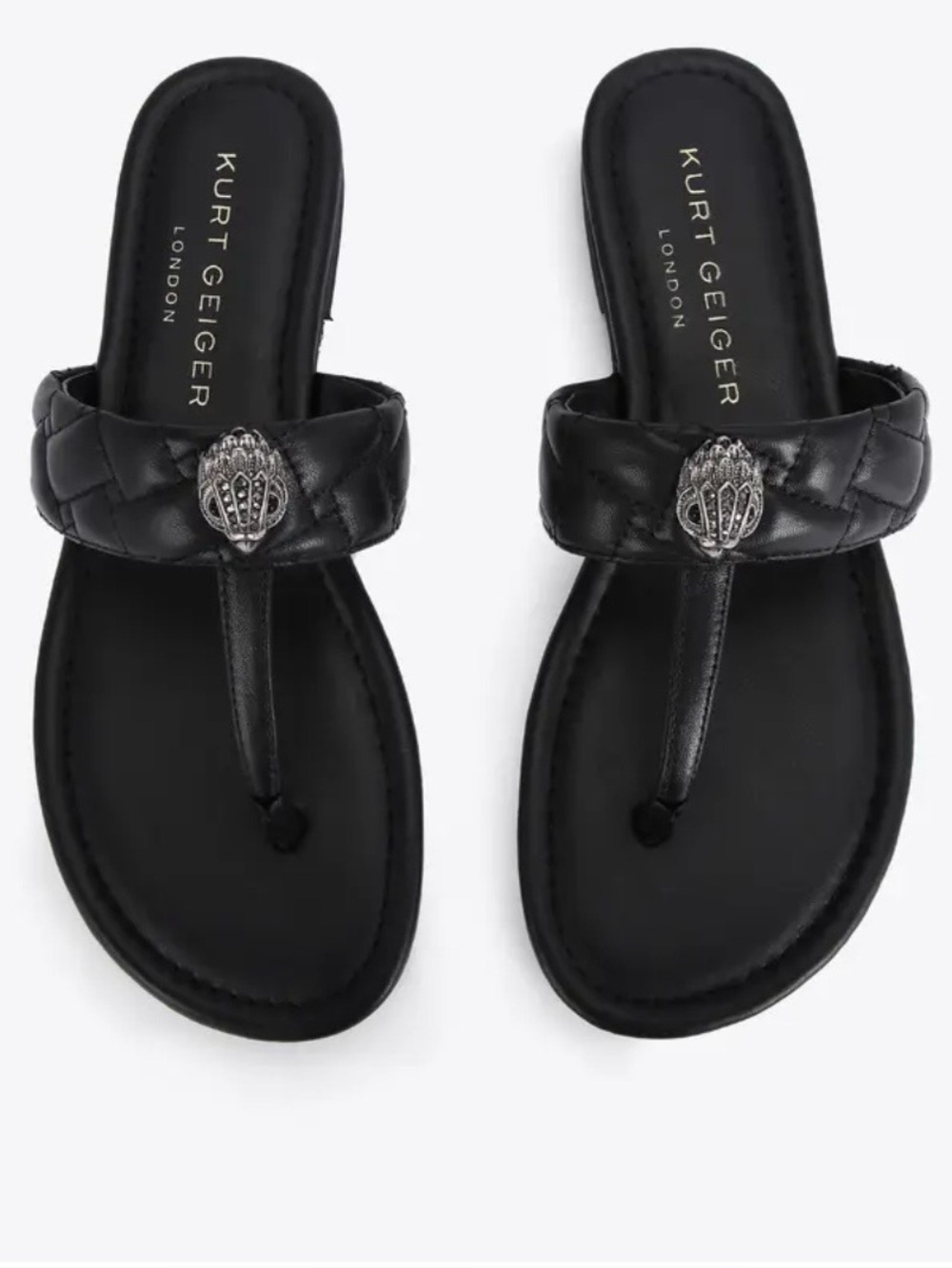 Kurt Geiger London Kensington T Bar Sandals black quilted leather sz 36.5 US 6.5